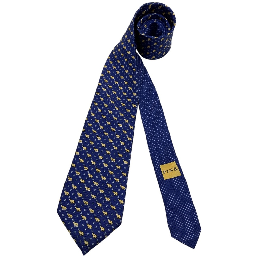 THOMAS PINK Blue Elephant Floral Silk LUXURY Tie ITALY